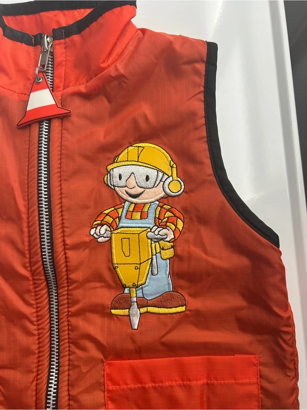 Vintage Bob the Builder Vest Size 2T Orange Fleece Lined Construction Cone Zip